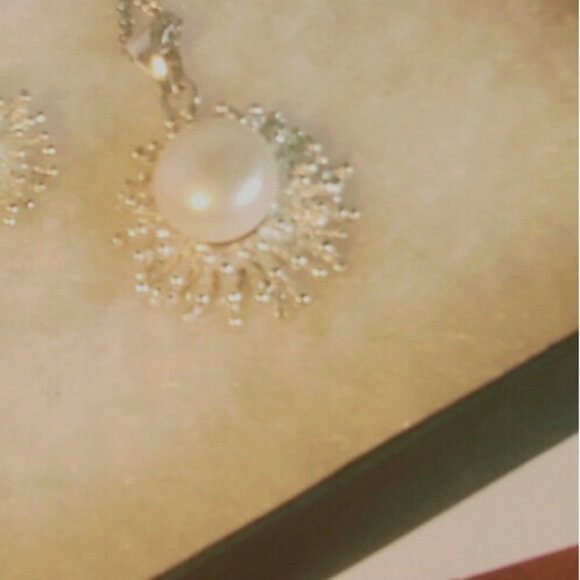 Women's Sterling Silver Jewellery Set Pearl Earrings Pendant Necklace 16"  Italy - Picture 11 of 14